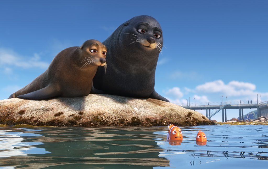 FINDING DORY – Marlin and Nemo get guidance from a pair of lazy sea lions in an effort to catch up with Dory. Featuring Idris Elba as the voice of Fluke and Dominic West as the voice of Rudder, "Finding Dory" opens on June 17, 2016. ©2016 Disney•Pixar. All Rights Reserved.